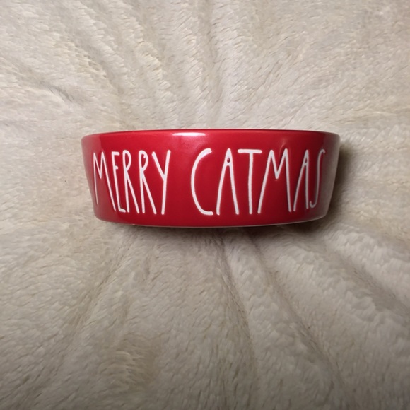Rae Dunn LL MERRY CATMAS Red Ceramic Cat Bowl NWT - Picture 2 of 5